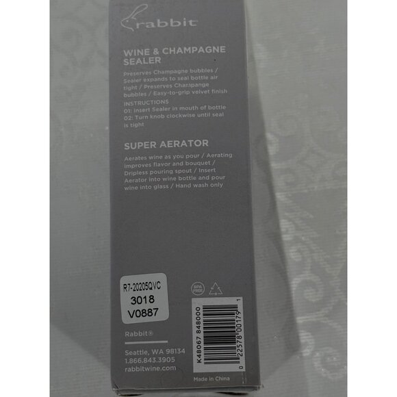 Rabbit Wine & Champagne Sealer & Super Aerator Set Silver Tone - Picture 2 of 5
